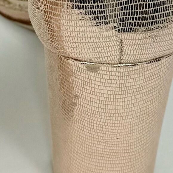 Sam Edelman YARO Rose Gold Leather Metallic Reptile Chunky 4" Open Toe Sandals - Picture 16 of 16